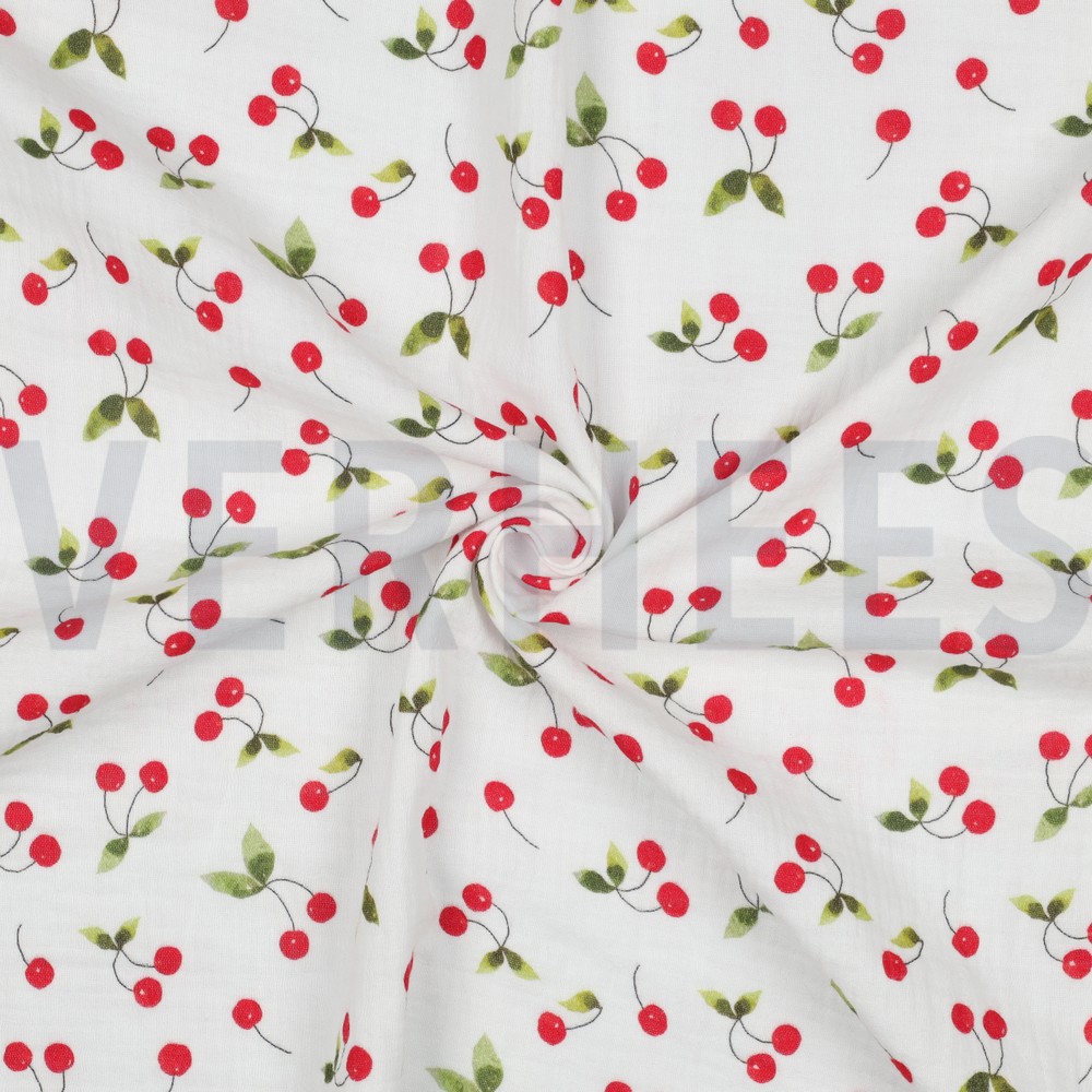 DOUBLE GAUZE DIGITAL CHERRIES WHITE #7