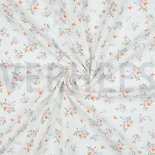 DOUBLE GAUZE GOTS FLOWERS WHITE #7