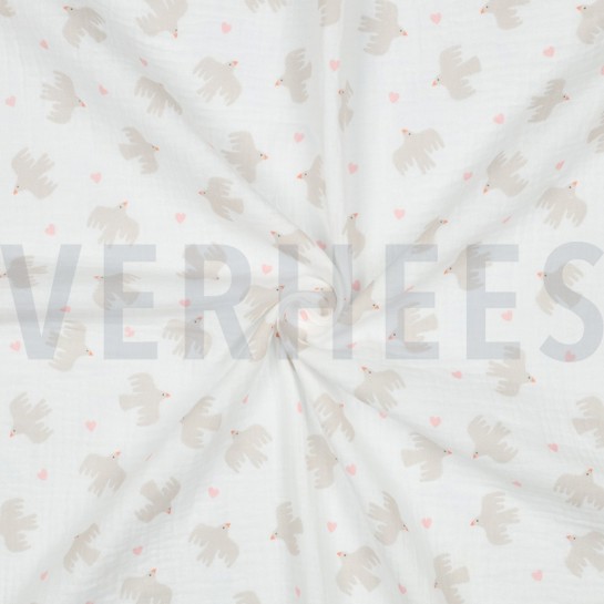 DOUBLE GAUZE GOTS BIRDS WHITE #7
