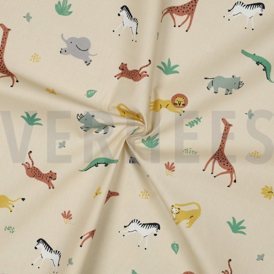 KATOENEN POPLIN GOTS DIEREN BEIGE #7