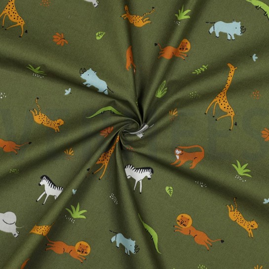 KATOENEN POPLIN GOTS DIEREN LEGERGROEN #7