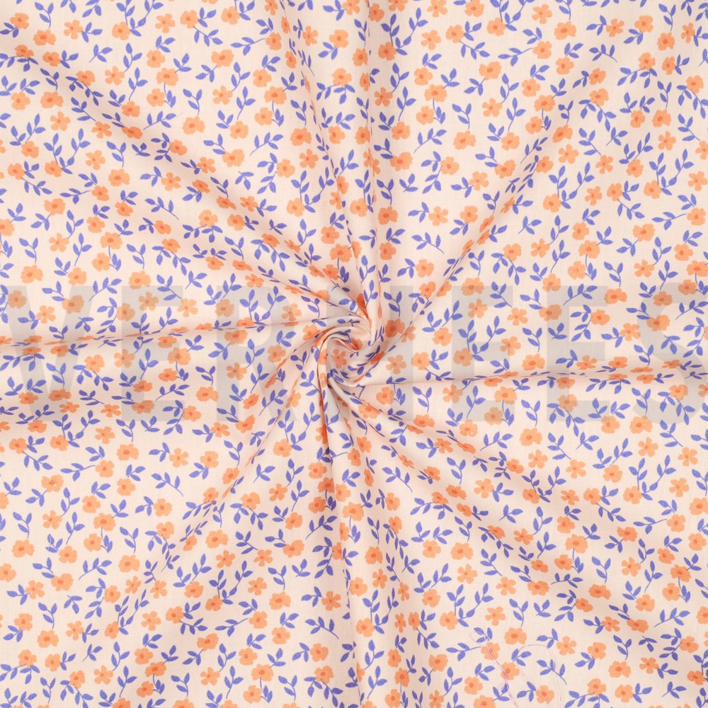 KATOENEN POPLIN GOTS BLOEMEN PERZIK #7