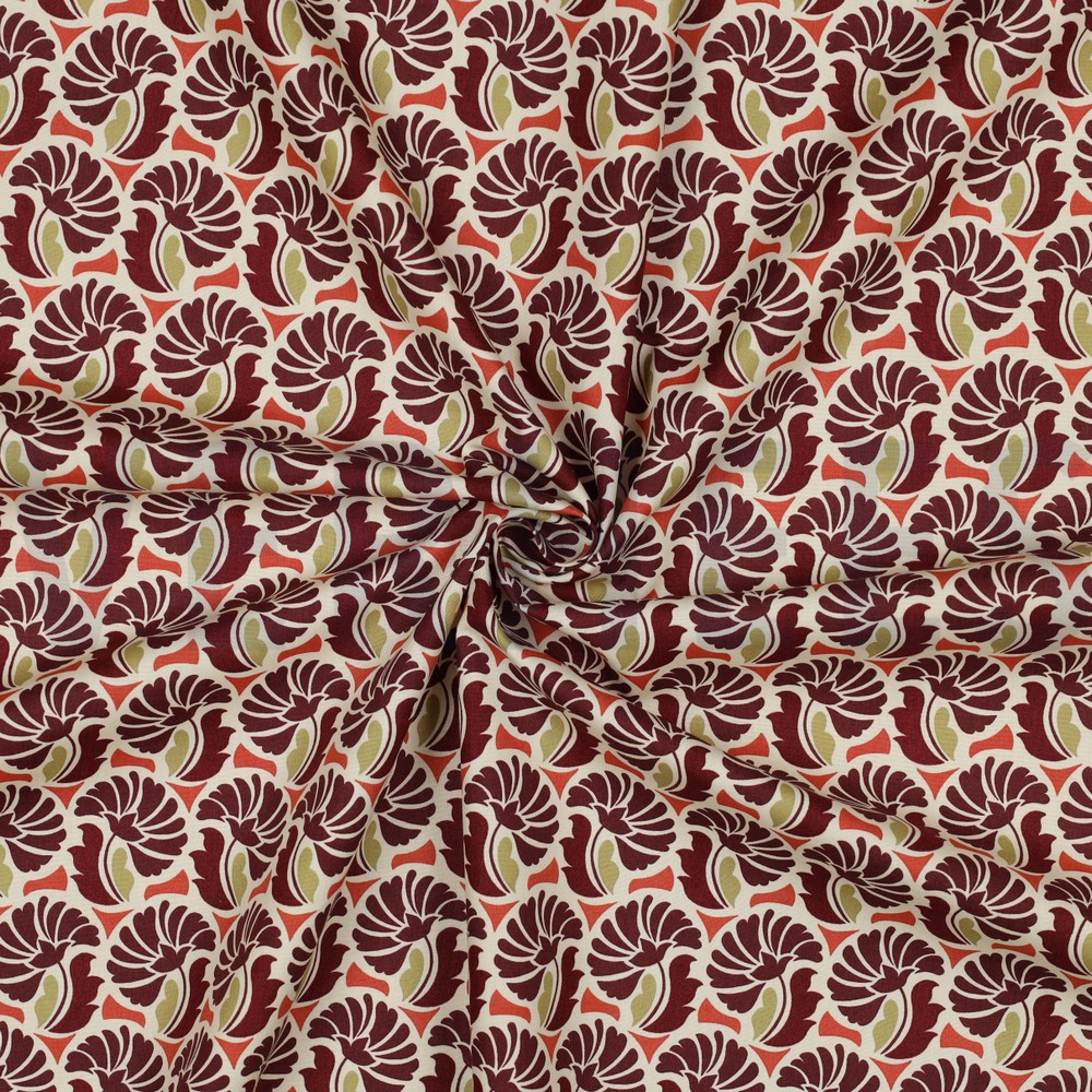FIJNGEWEVEN KATOENEN POPLIN BLOEMEN BORDEAUXROOD #7