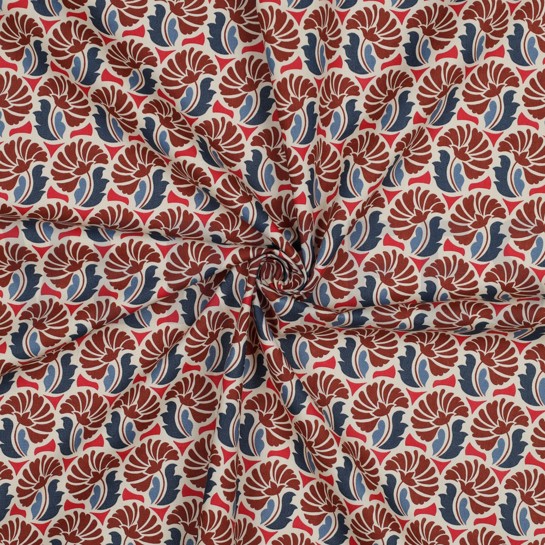 KATOENEN POPLIN BLOEMEN JEANSBLAUW #7