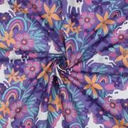 BAUMWOLLE POPELINE BLUMEN UND EINHÖRNER LAVENDEL (thumbnail) #3