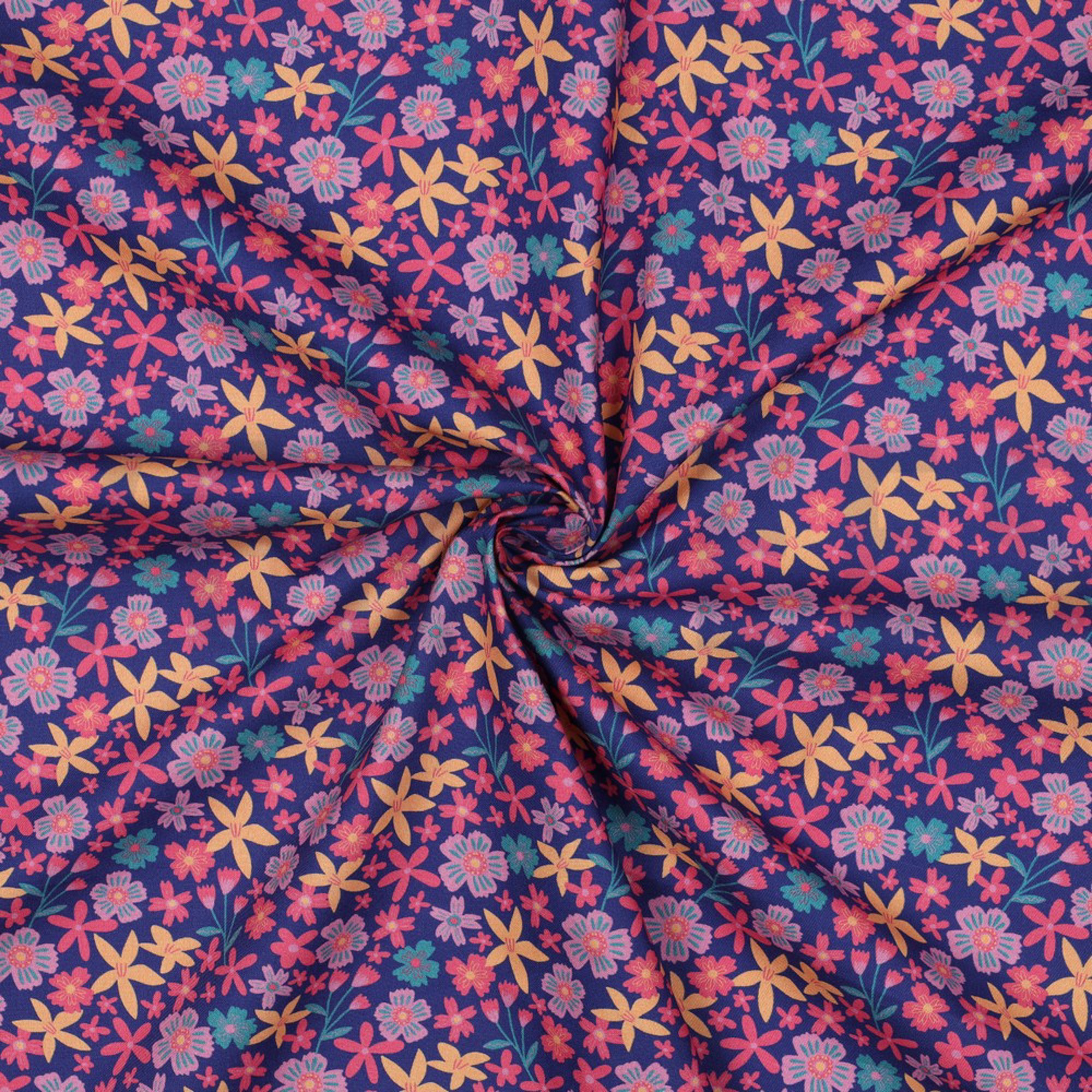 BAUMWOLLE POPELINE BLUMEN UND EINHÖRNER KOBALTBLAU (high resolution) #3