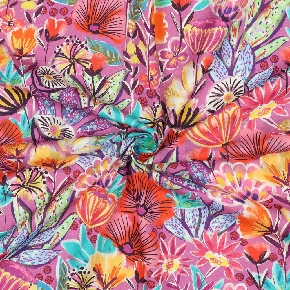 FINE POPLIN DIGITAL FLOWERS FUCHSIA #7