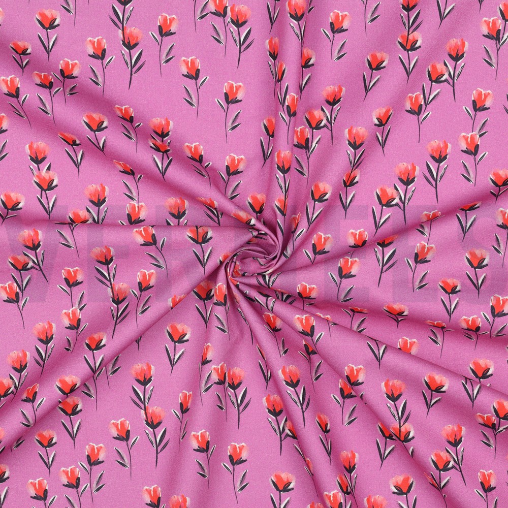 FINE POPLIN DIGITAL FLOWERS FUCHSIA #7