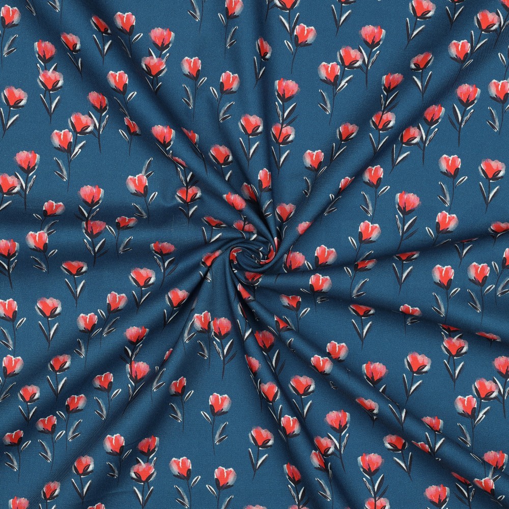 FINE POPLIN DIGITAL FLOWERS PETROL #7