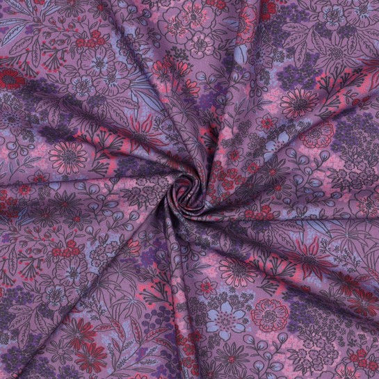 FINE POPLIN DIGITAL FLOWERS LAVENDER #7