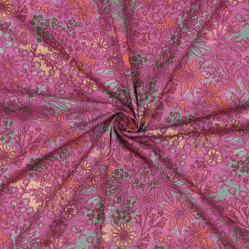 FINE POPLIN DIGITAL FLOWERS FUCHSIA #7