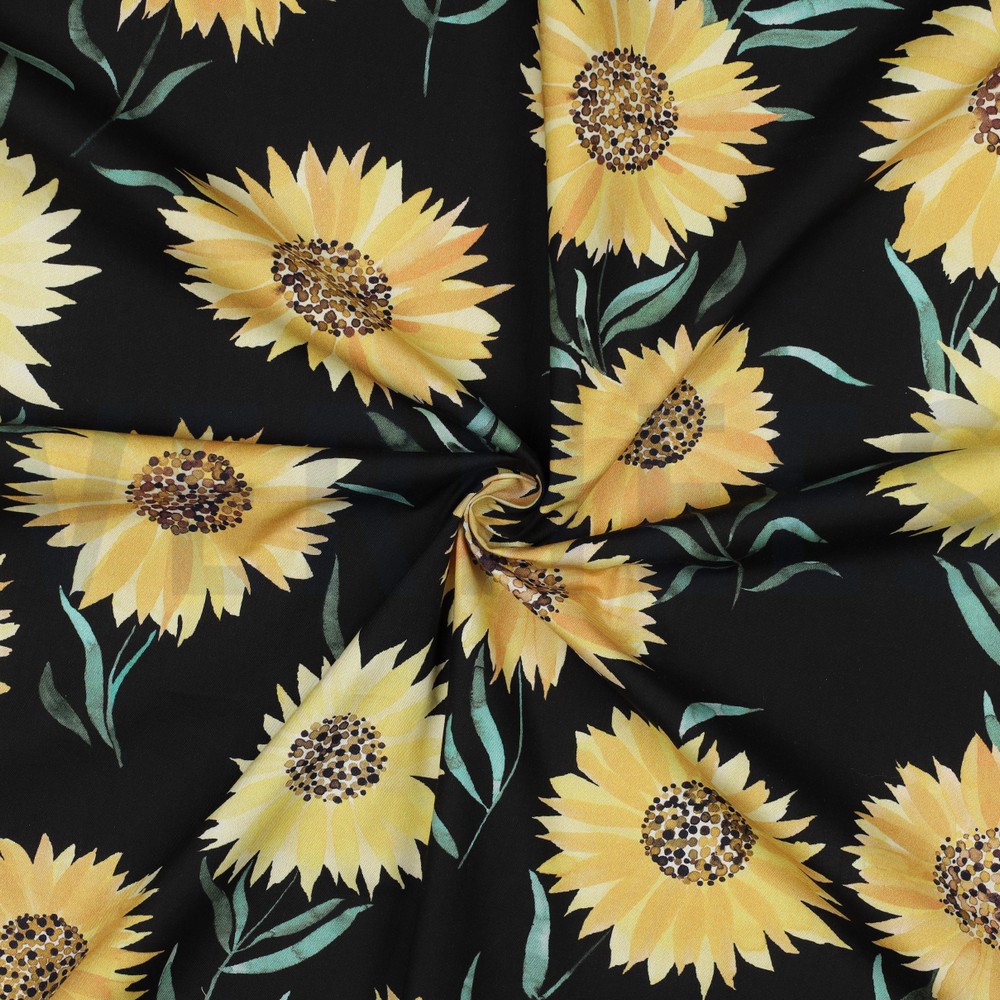 FINE POPLIN DIGITAL SUNFLOWERS BLACK #7