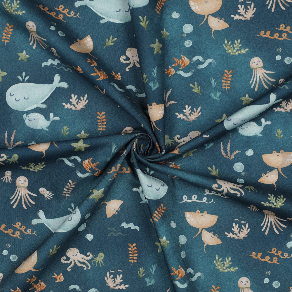 FINE POPLIN DIGITAL WHALES PETROL #7