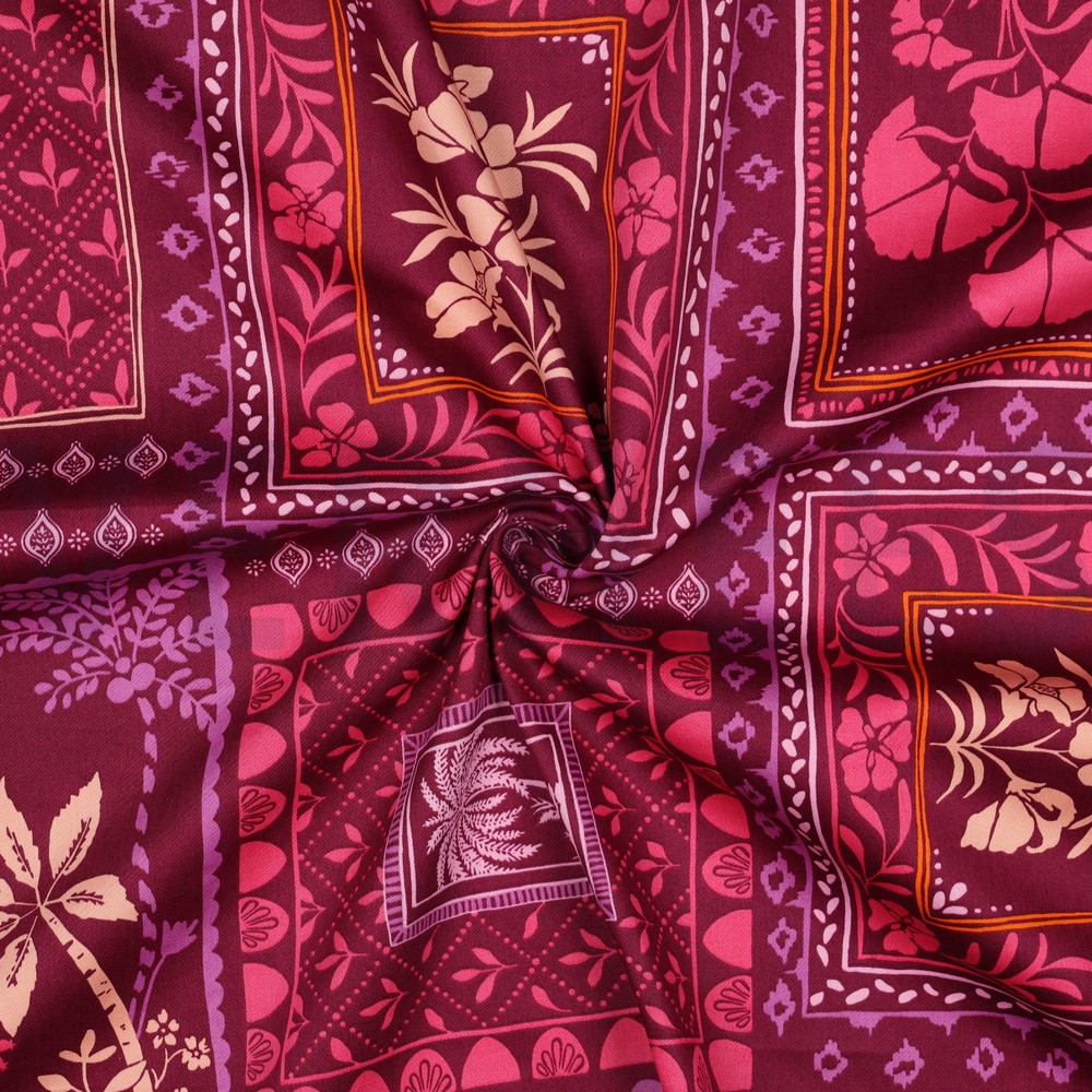 KATOEN SATIJN PATCHWORK BLOEMEN FUCHSIA #7