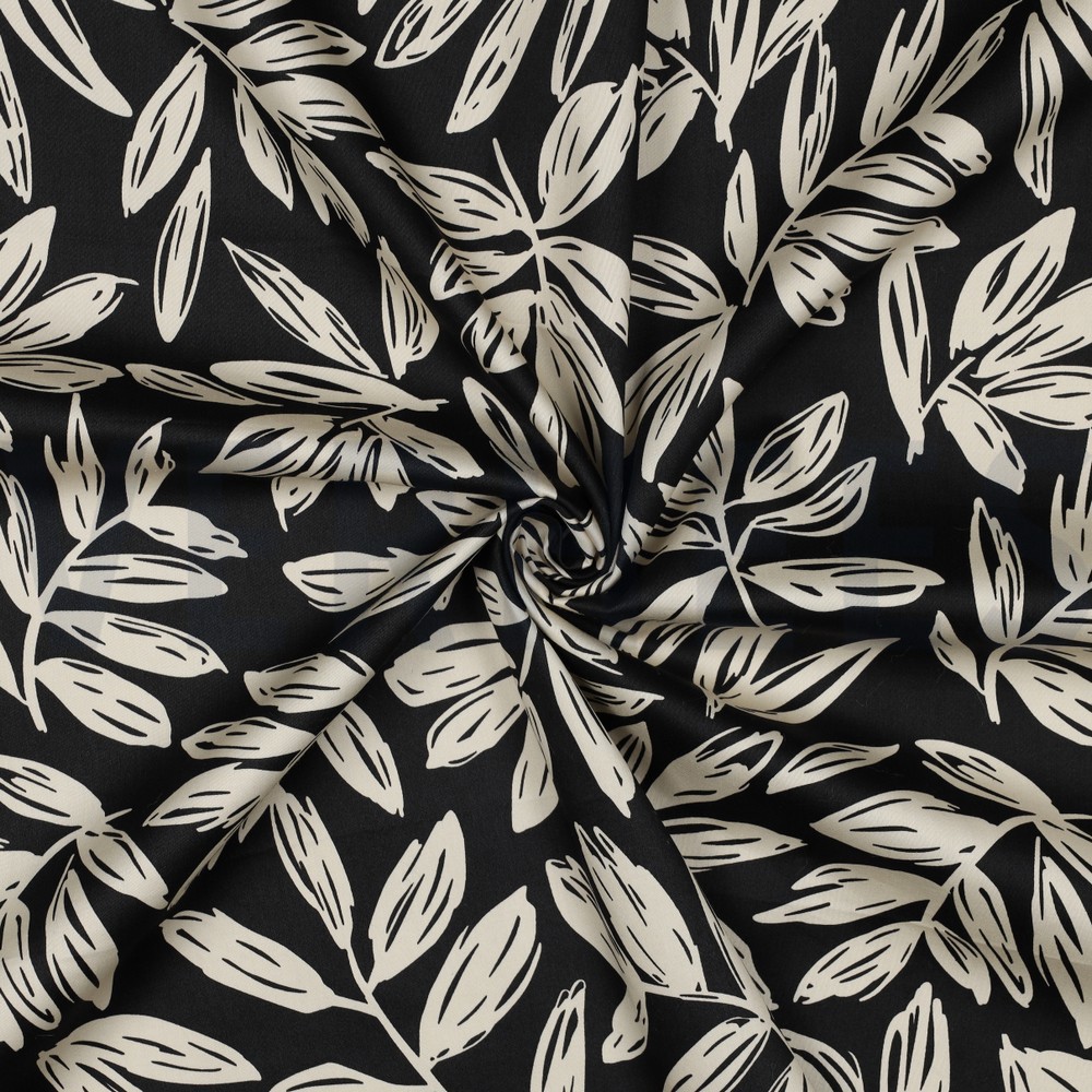 BAUMWOLLE SATIN BLÄTTER SCHWARZ #7