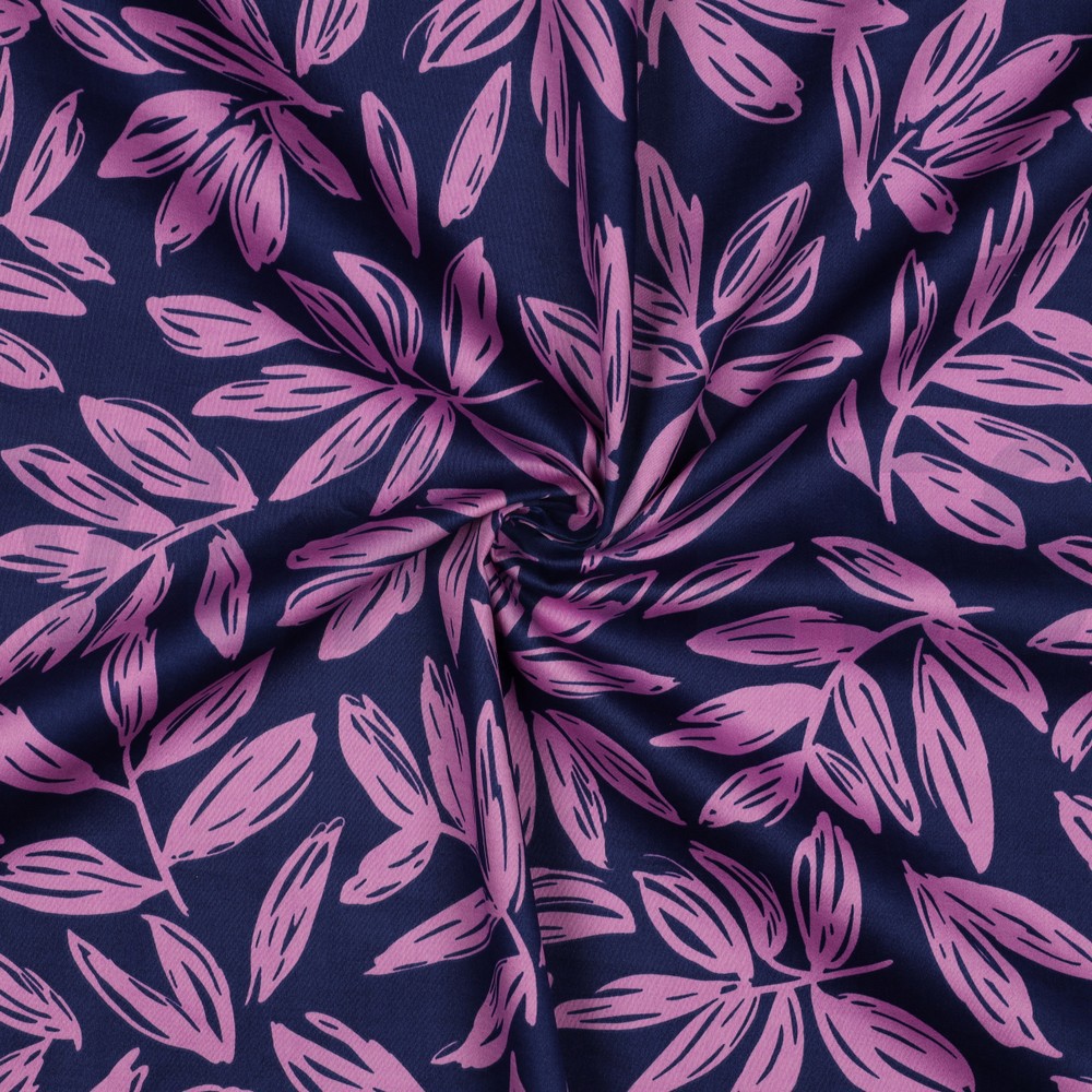 BAUMWOLLE SATIN BLÄTTER MARINEBLAU #7