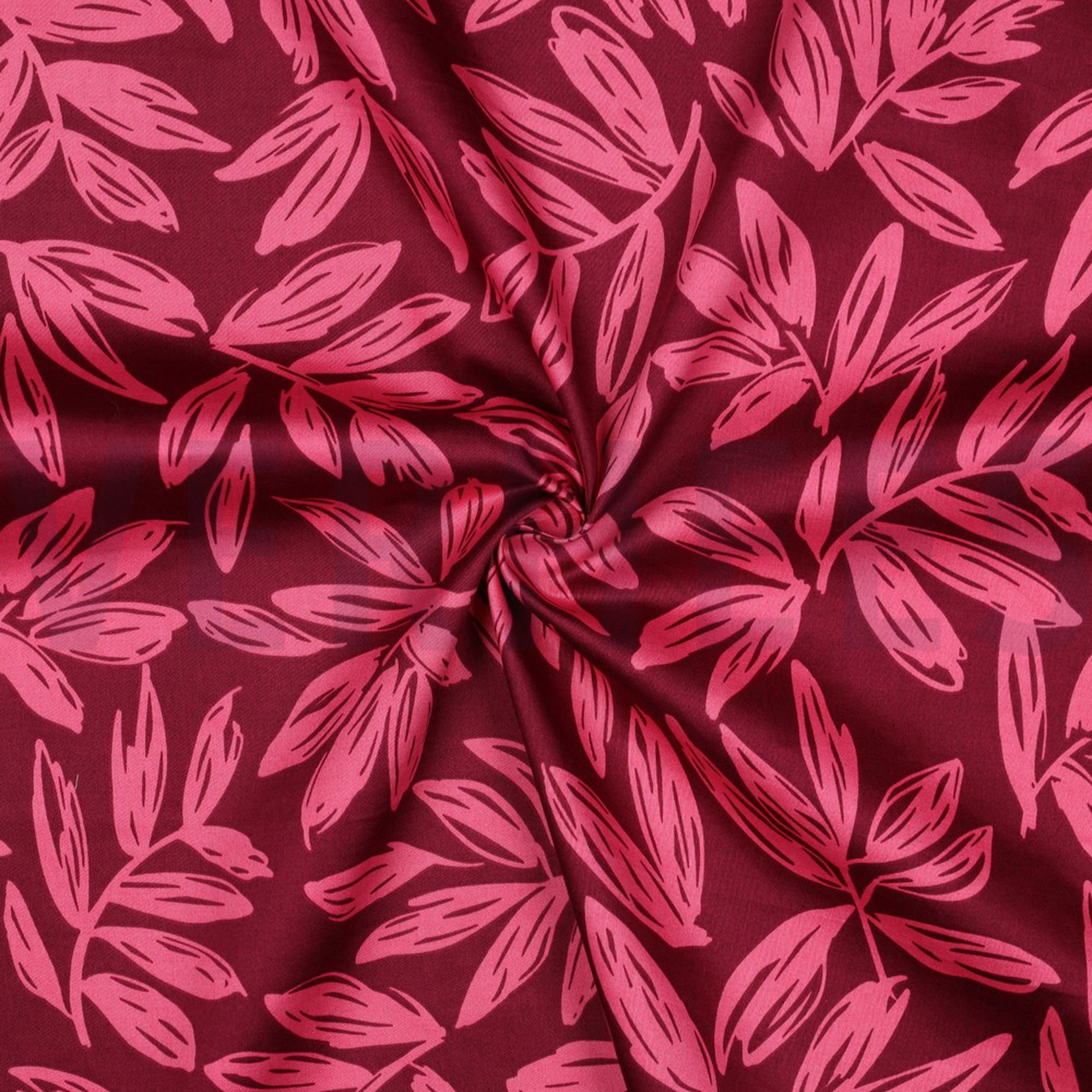 KATOEN SATIJN BLADEREN BORDEAUXROOD (high resolution) #3