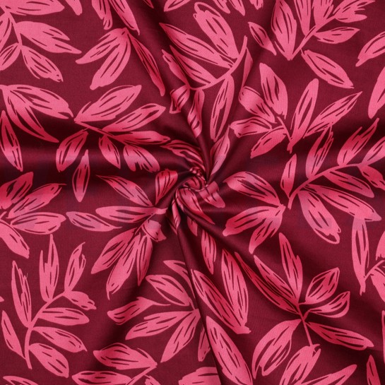 KATOEN SATIJN BLADEREN BORDEAUXROOD #7