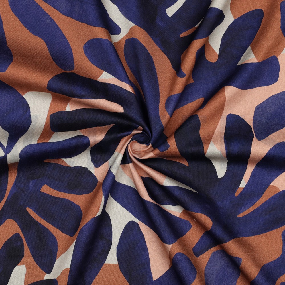 BAUMWOLLE SATIN DIGITAL BLÄTTER BLAU #7