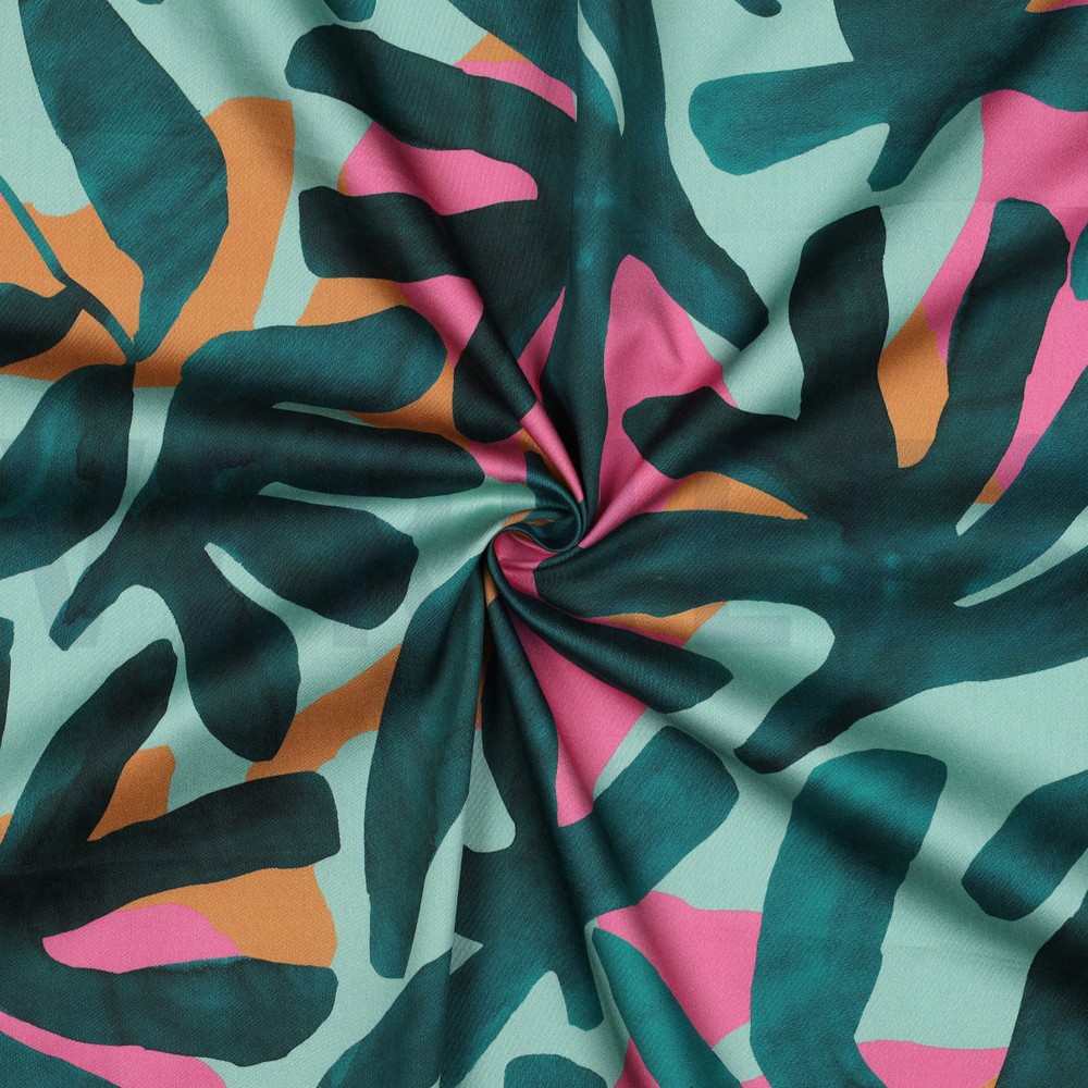 COTTON SATIN DIGITAL LEAVES GREEN #7