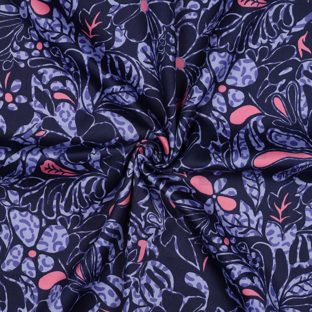 BAUMWOLLE SATIN BLUMEN MARINEBLAU #7