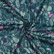 KATOEN SATIJN BLOEMEN PETROL (thumbnail) #3