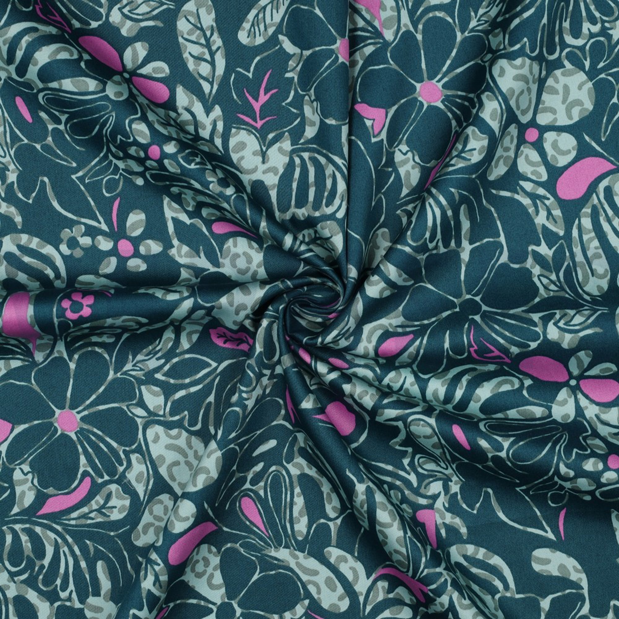 KATOEN SATIJN BLOEMEN PETROL (high resolution) #3