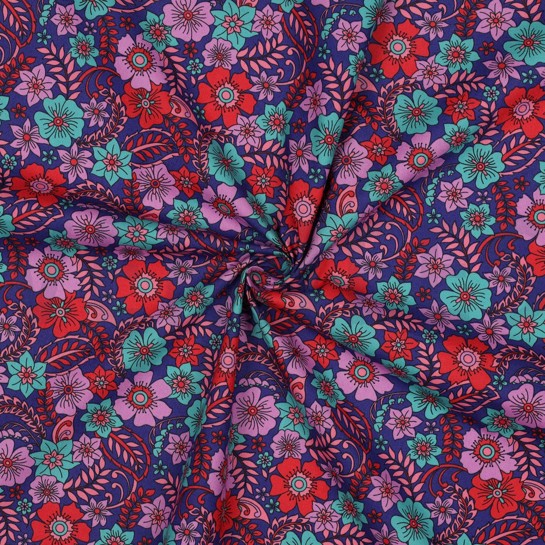 FINE POPLIN FLOWERS NAVY #7