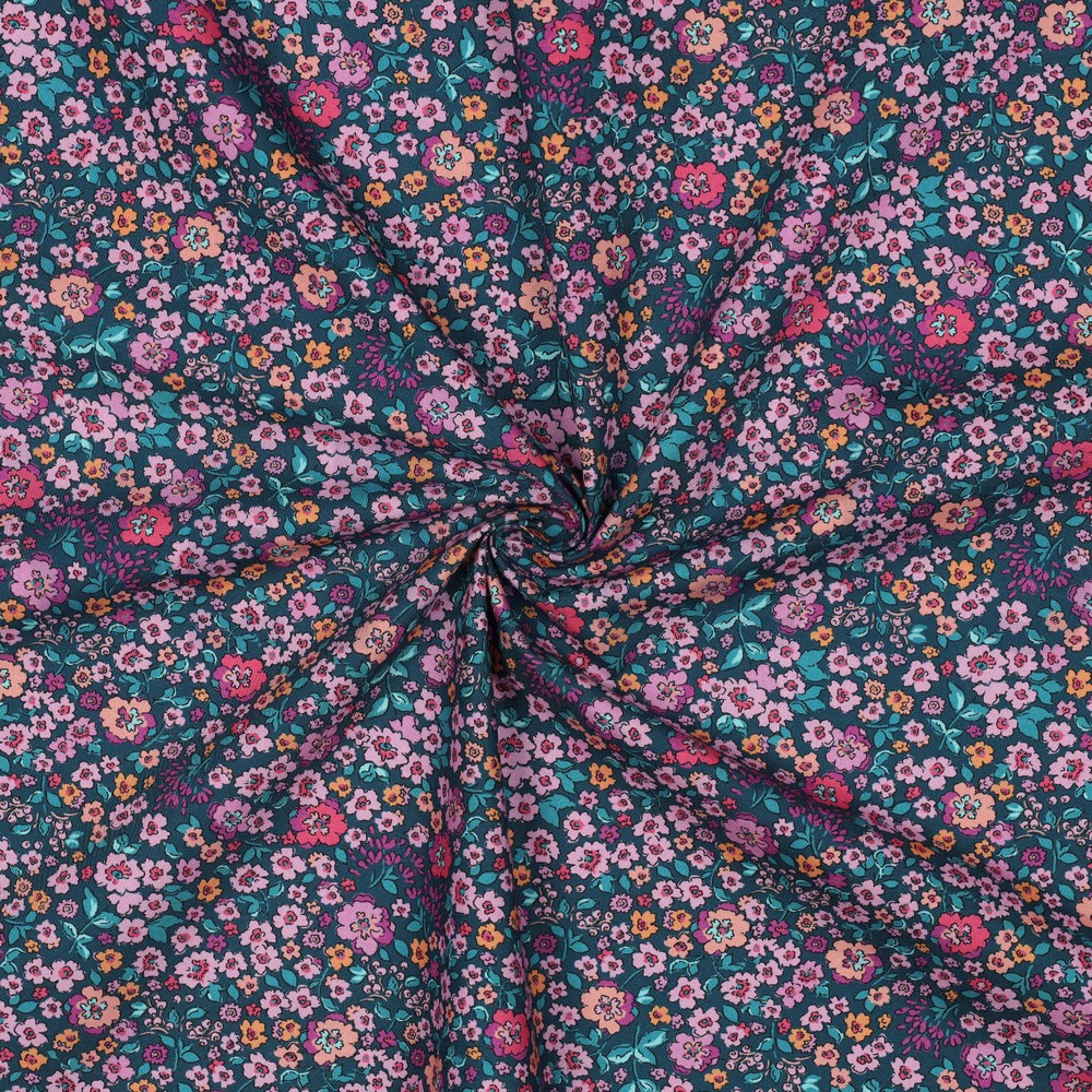FINE POPLIN DIGITAL FLOWERS DARK PETROL #7