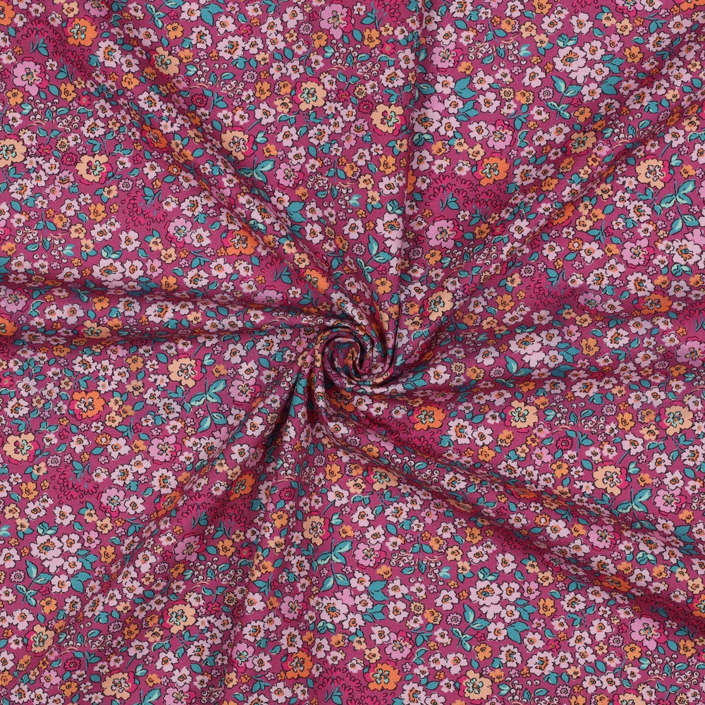 FINE POPLIN DIGITAL FLOWERS FUCHSIA #7