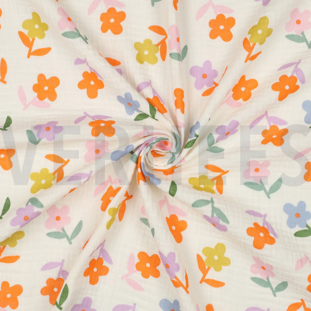 DOUBLE GAUZE BLOEMEN ECRU #7