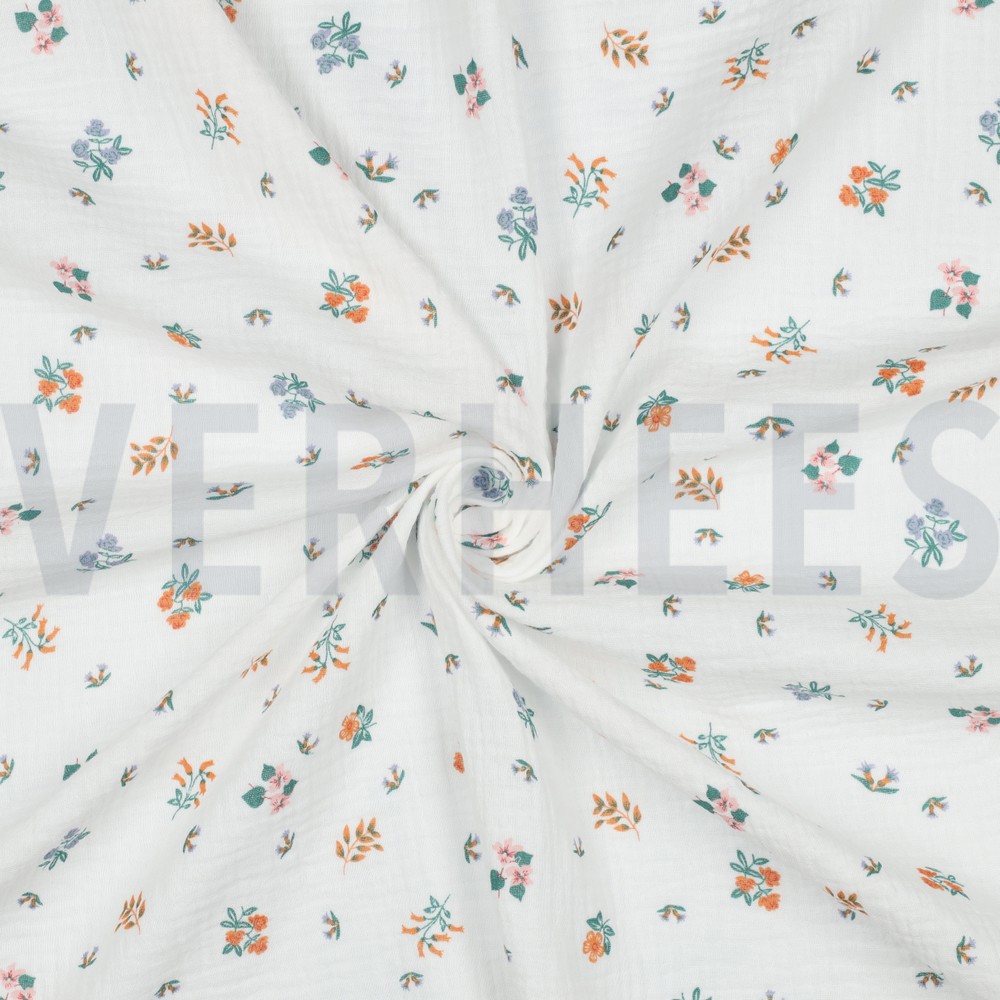 DOUBLE GAZE DE COTON FLEURS BLANC #7
