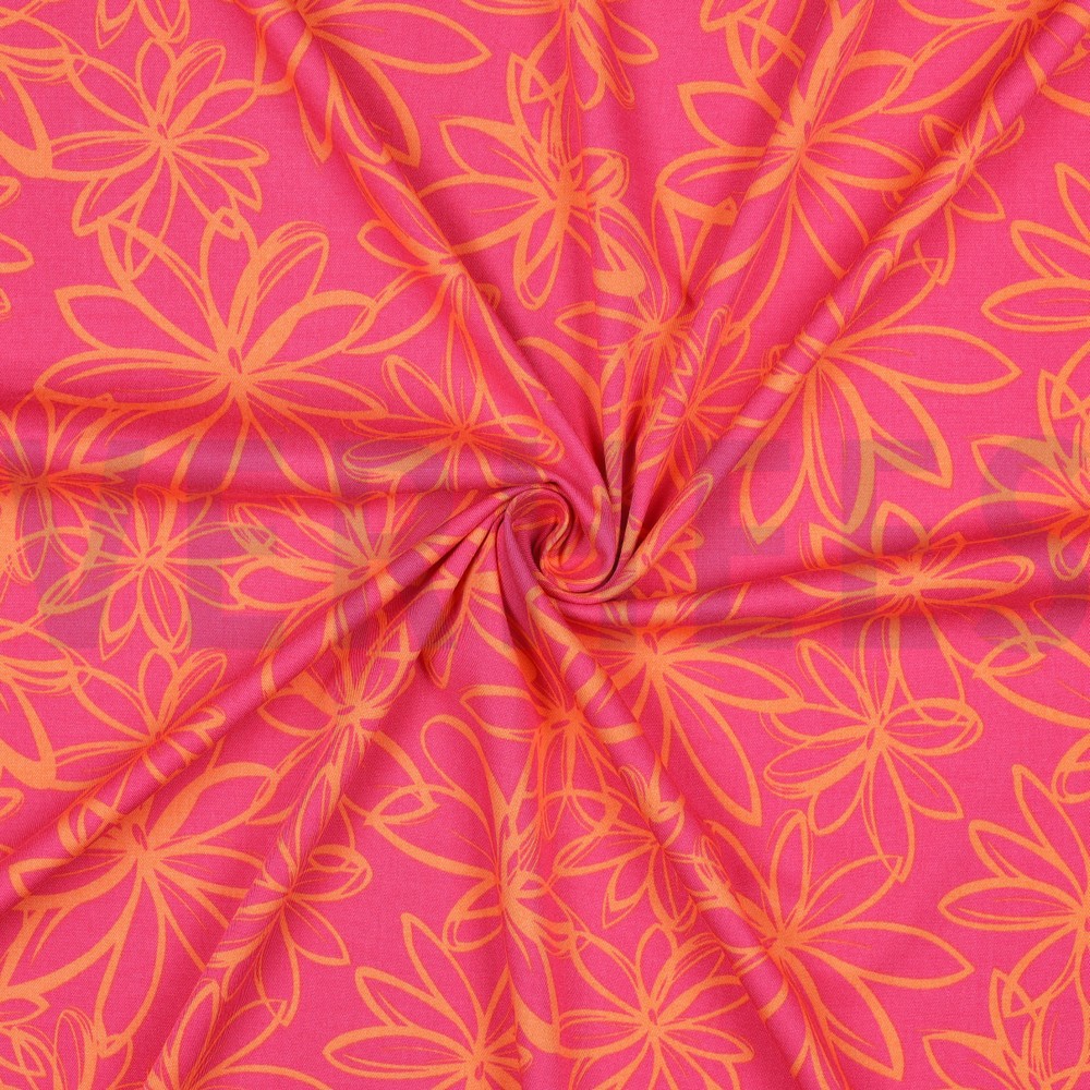 VISCOSE ROSELLA STRETCH BLOEMEN FUCHSIA #7