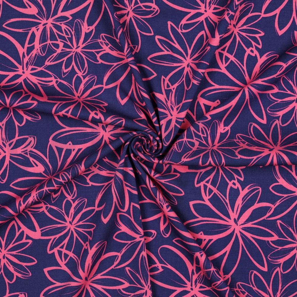 VISCOSE ROSELLA STRETCH FLOWERS NAVY #7