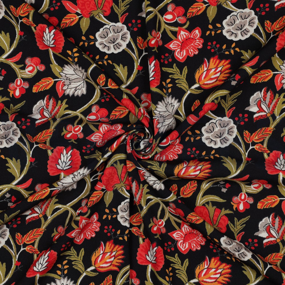 VISCOSE STRETCH DIGITAL FLEURS NOIR #7