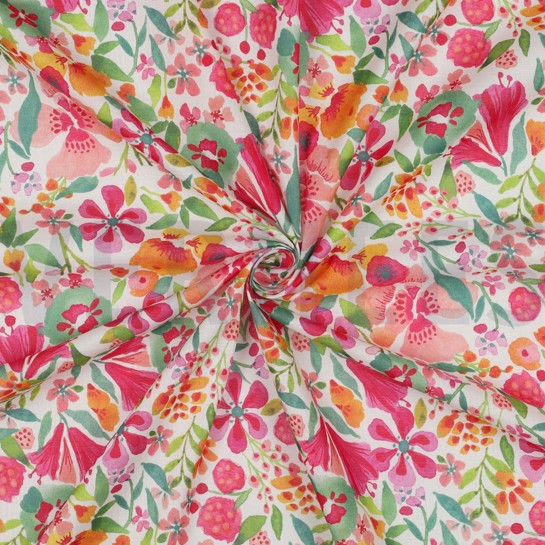 COTON VOILE DIGITAL FLEURS ROSE #7