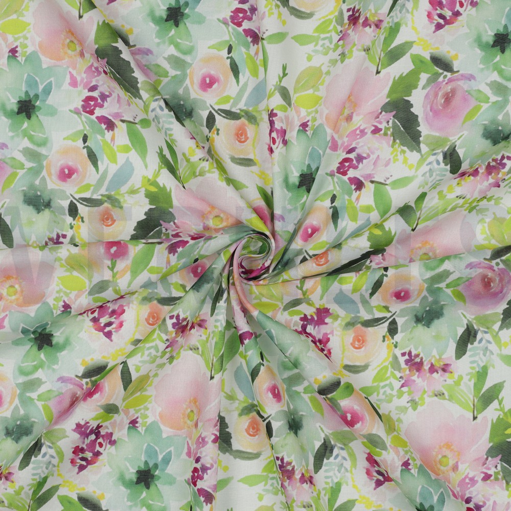 COTTON VOILE DIGITAL FLOWERS WHITE #7
