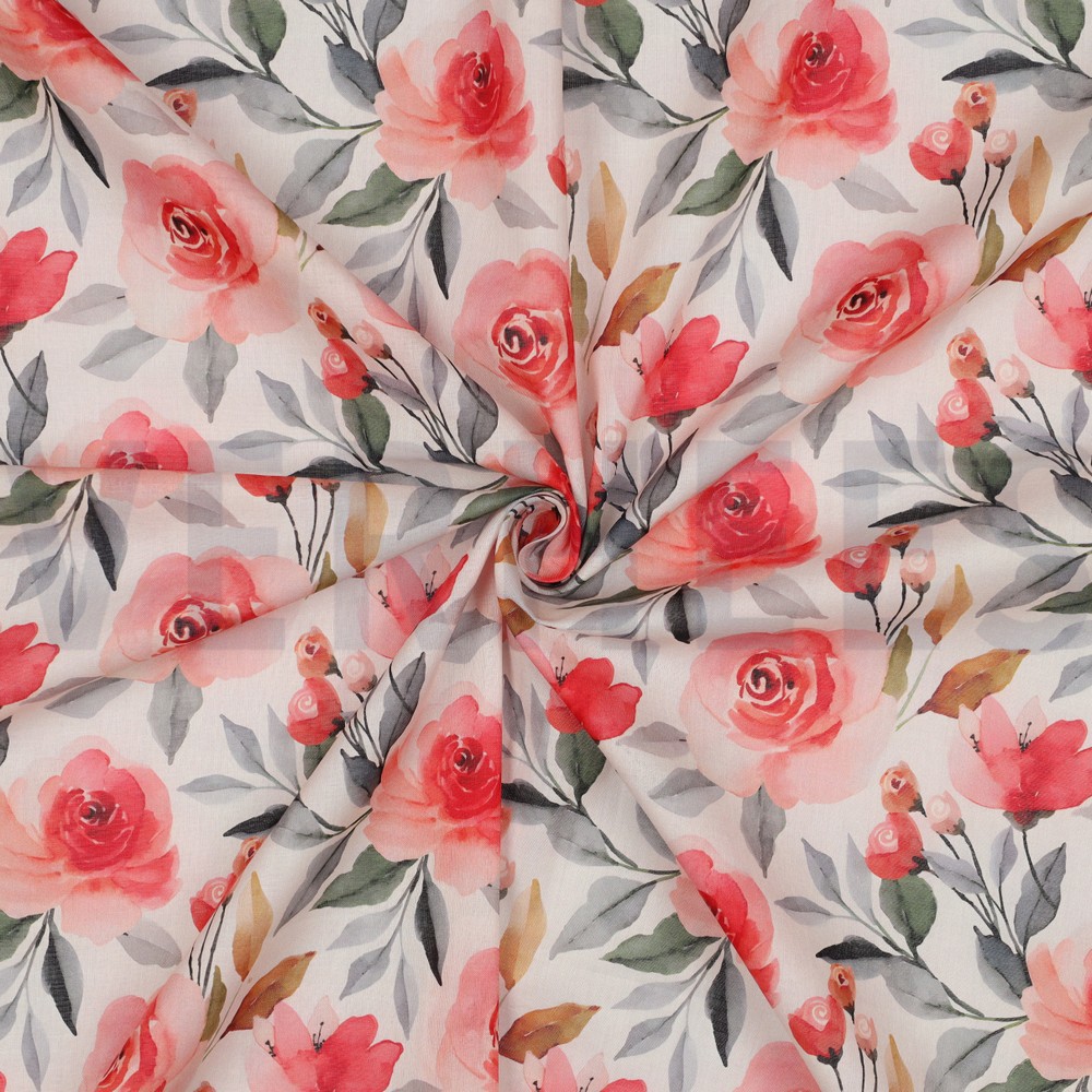 COTON VOILE DIGITAL FLEURS BLANC #7