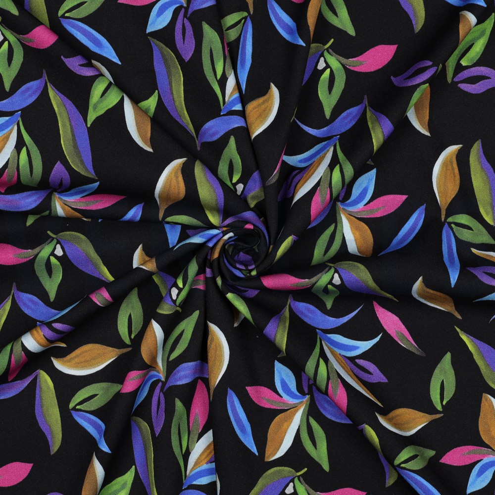 VISCOSE ROSELLA STRETCH DIGITAAL BLADEREN ZWART #7