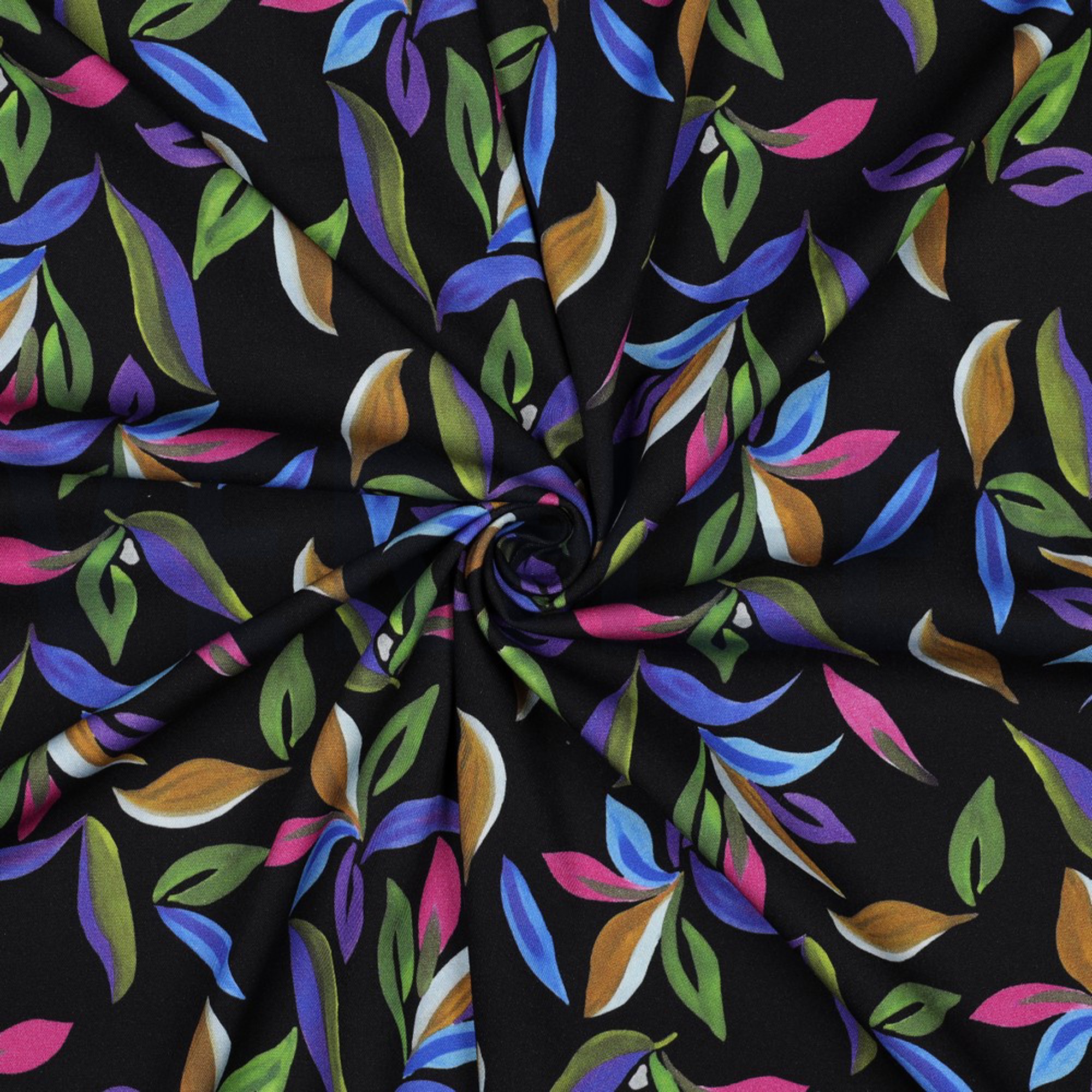VISCOSE ROSELLA STRETCH DIGITAL LEAVES BLACK (high resolution) #3