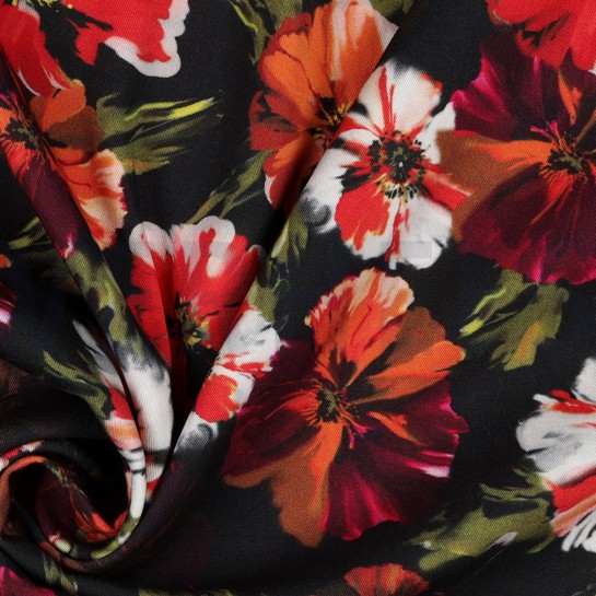 VISCOSE ROSELLA STRETCH DIGITAL FLOWERS BLACK #7
