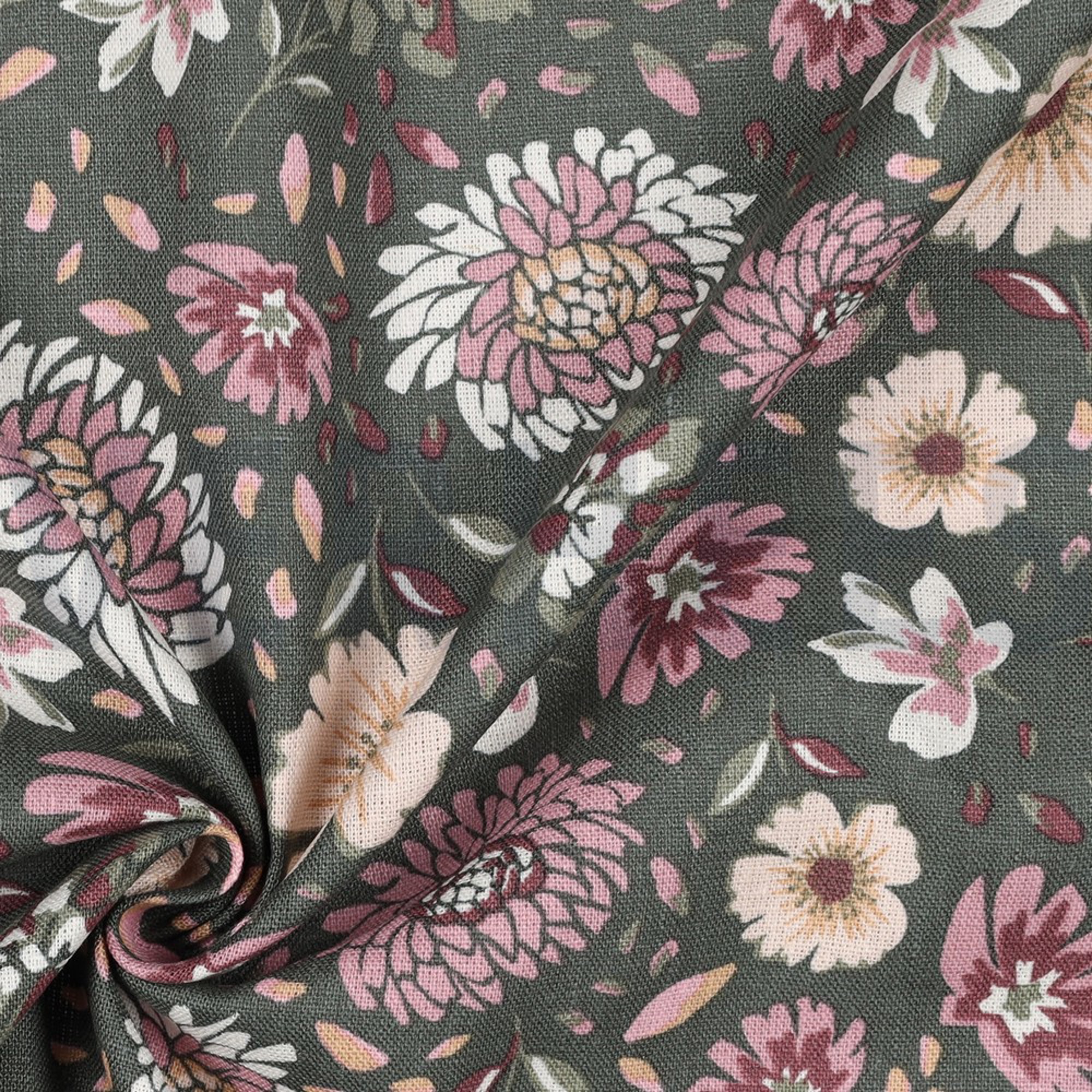 LIN VISCOSE LAVÉ FLEURS VERT ALGUE (high resolution) #3