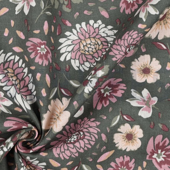 LIN VISCOSE LAVÉ FLEURS VERT ALGUE #7