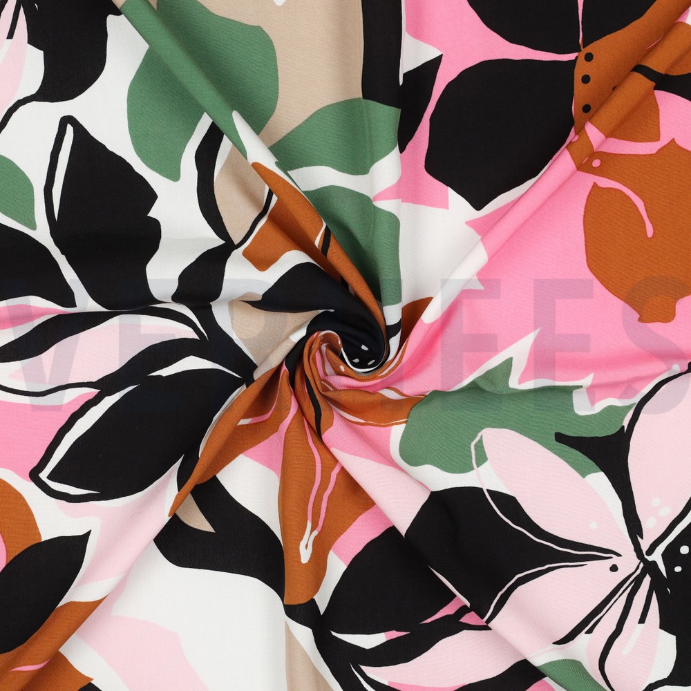 LENZING™ ECOVERO™ BLOEMEN ROZE/GROEN #7