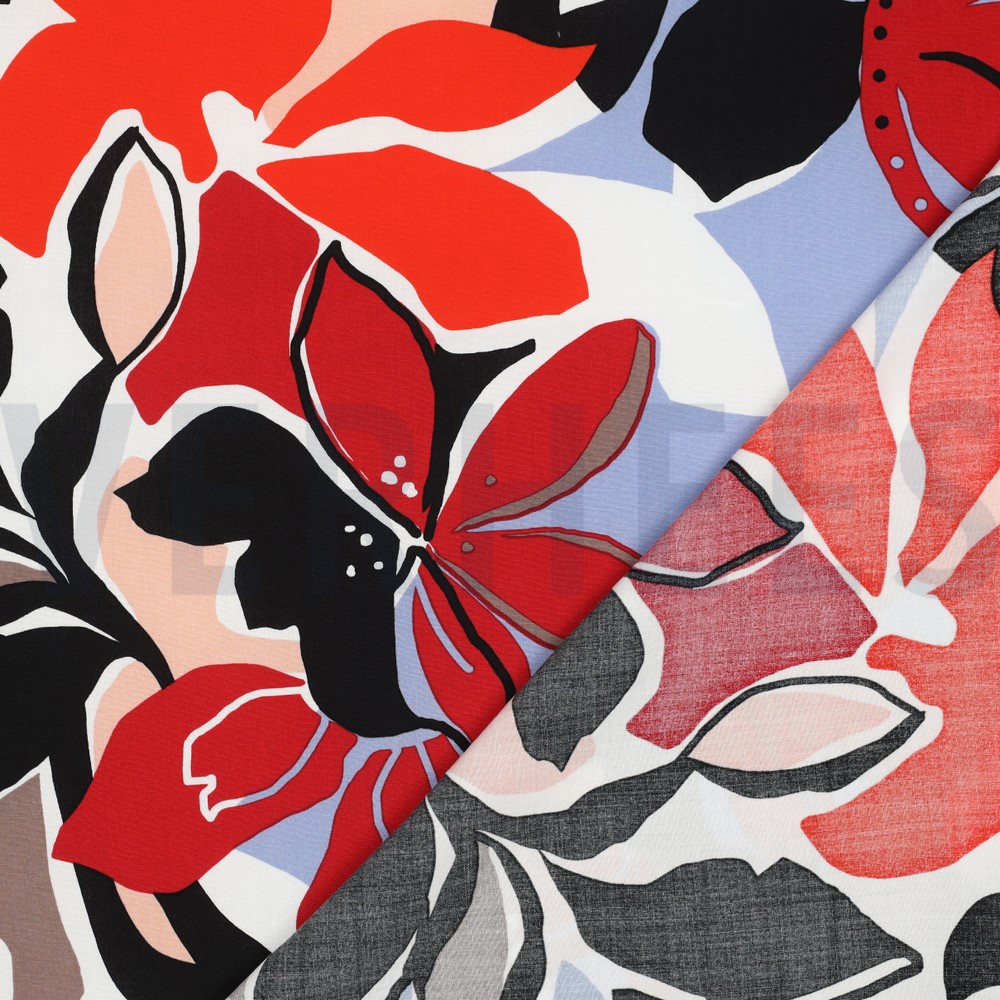 LENZING™ ECOVERO™ BLOEMEN ORANJE/ROOD #7