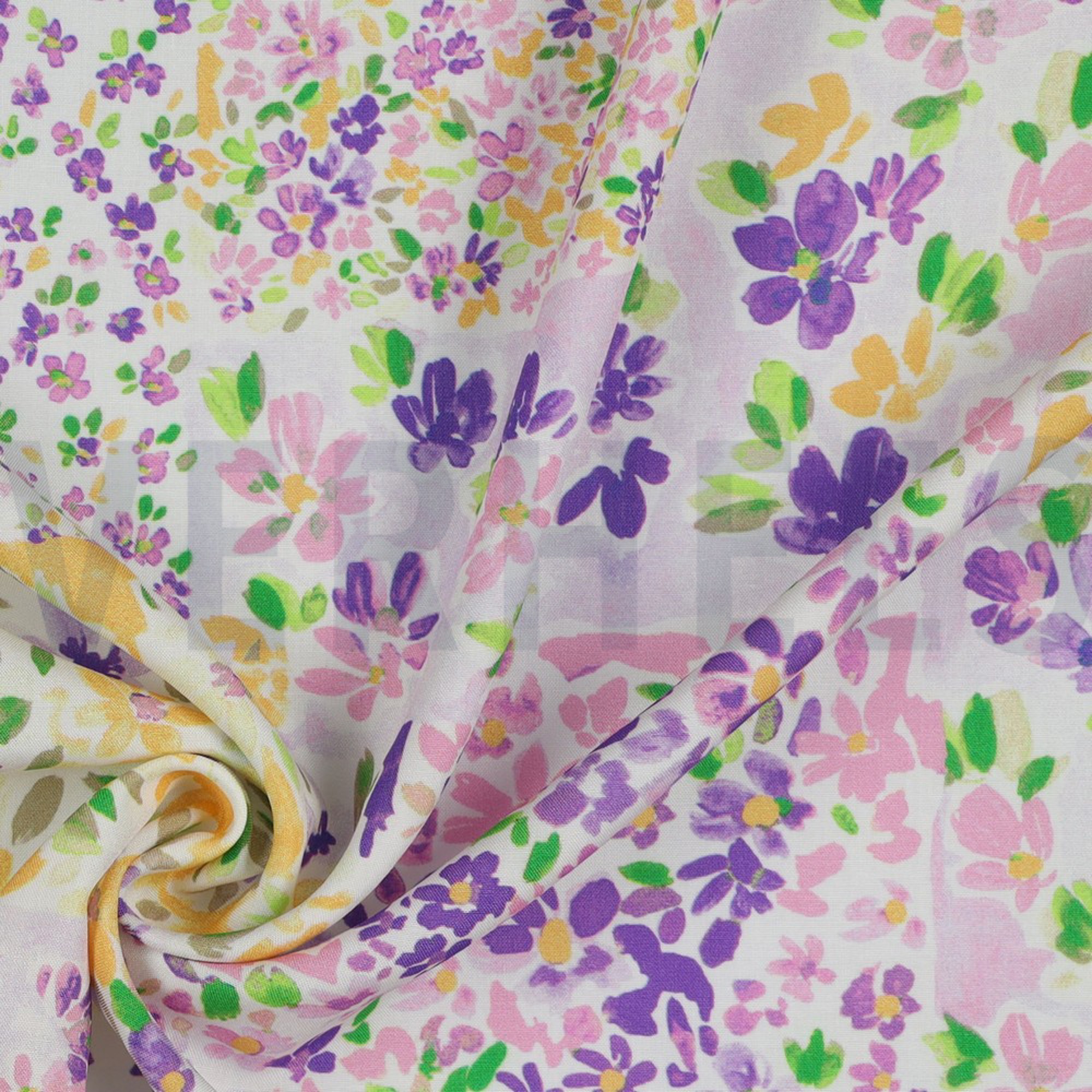 VISCOSE RADIANCE DIGITAL PATCHWORK FLOWERS GRAPE/LEMON (high resolution) #3