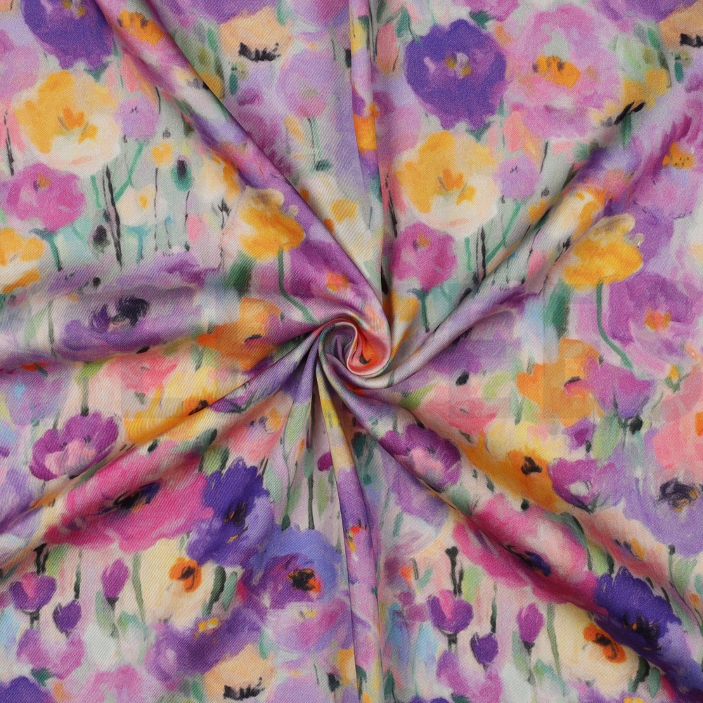 VISKOSE SATIN DIGITAL BLUMEN LAVENDEL #7