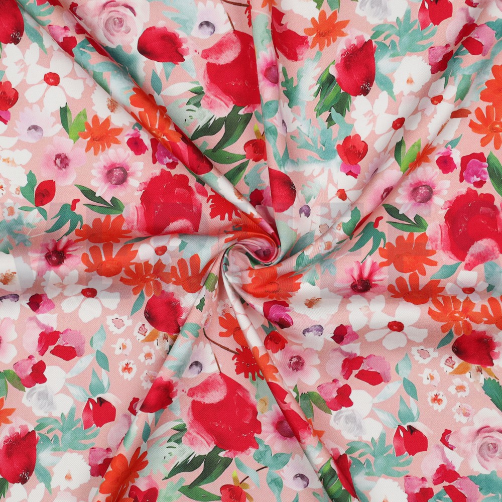 VISCOSE SATIN DIGITAL FLEURS ROSE CLAIR #7