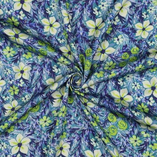 VISCOSE SATIN DIGITAL FLOWERS NAVY #7