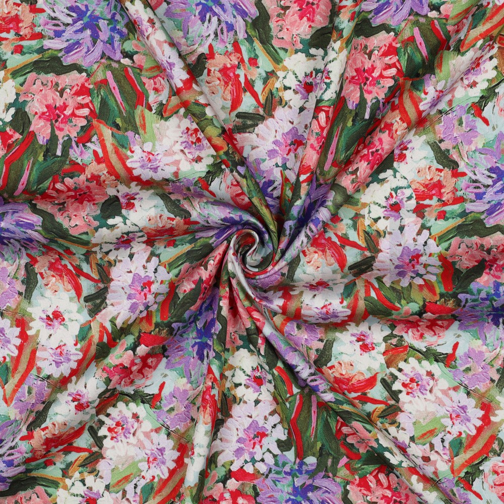 VISCOSE SATIN DIGITAL FLEURS VIOLET #7